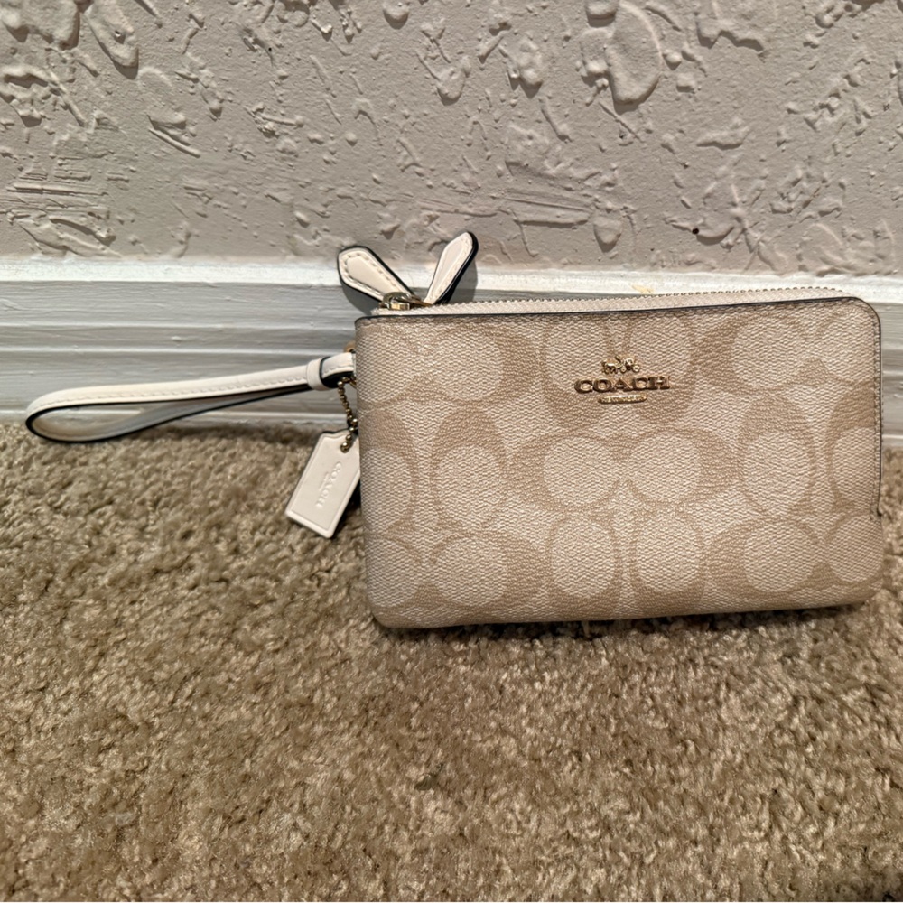Coach Cream Wristlet with Signature Pattern